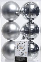 6x Zilveren kunststof kerstballen 8 cm - Mat/glans - Plastic kerstballen - Kerstboomversiering zilver