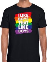 I like boys that like boys gay pride t-shirt zwart heren L