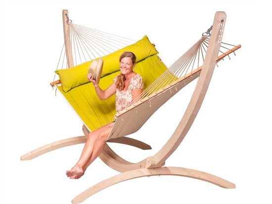 Hangmatset: Kingsize hangmat met spreidstok ALABAMA avocado + Standaard voor Familie en Kingsize hangmatten CANOA