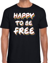 Happy to be free - gaypride t-shirt zwart 3D regenboog tekst voor heren - Gay pride kleding XL
