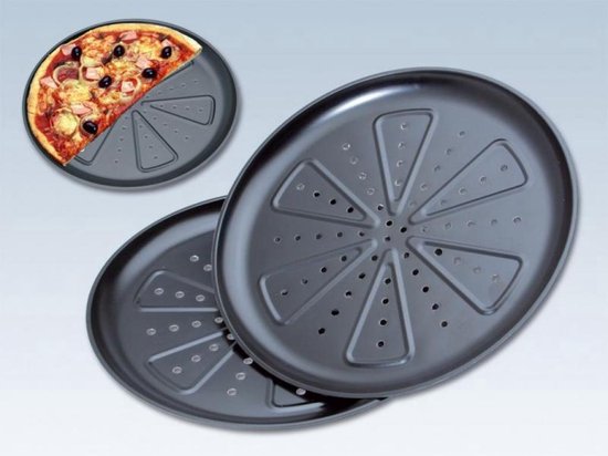 2 Stuks Blik Bakblik |Pizzaplaat | Non stick Pizzablik | 28cm voor in de oven | bol.com