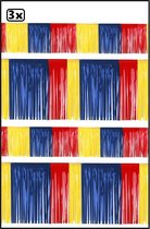 3x PVC slierten folie guirlande rood-geel-blauw 6 meter x 30 cm BRANDVEILIG