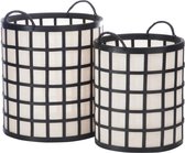 J-line Set 2 Manden Rond 2 Handvaten Bamboe/Stof Zwart/Wit 37X37X41Cm