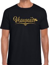 Hawaii gouden glitter tekst t-shirt zwart heren S