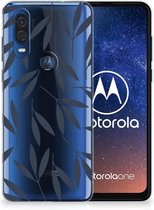 Silicone Gel Case pour Motorola One Vision Coque Feuilles Bleu