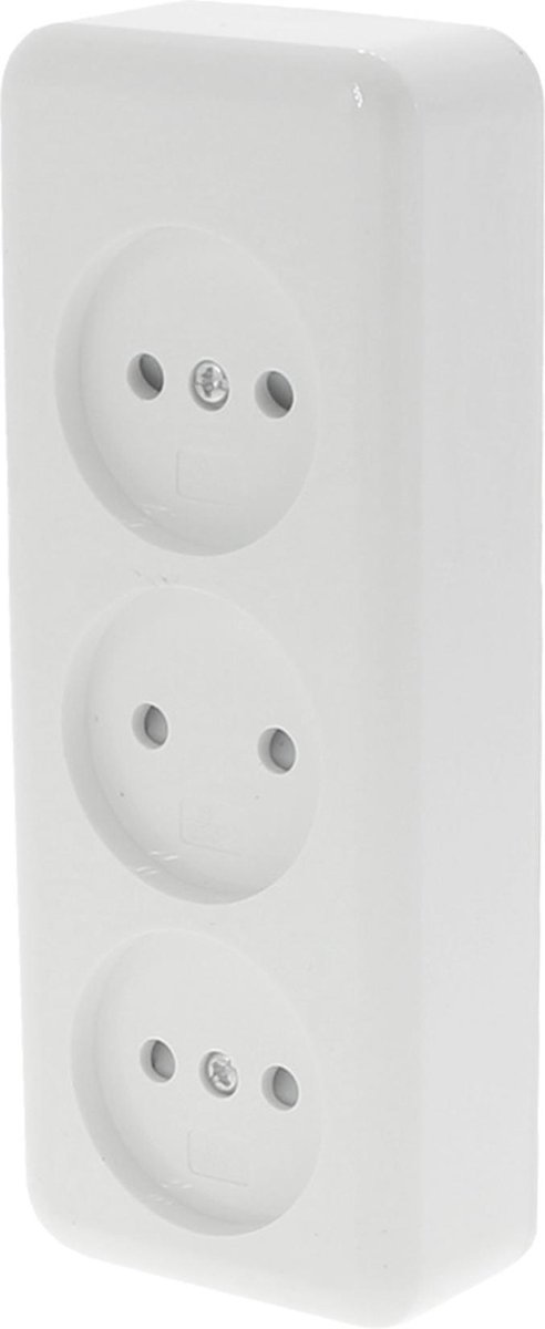 Q-LINK - Wandcontactdoos - Opbouw - 3-voudig Stopcontact - Kinderbeveiliging - Polarwit