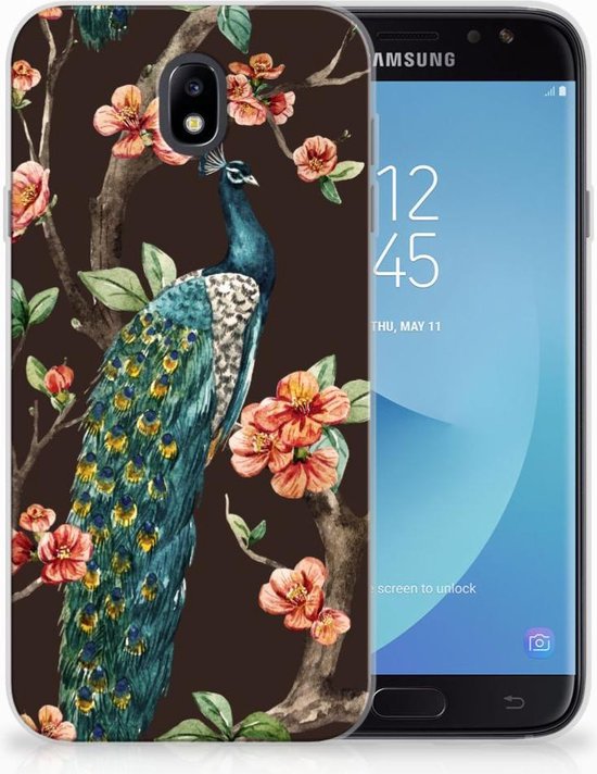 Housse TPU Silicone Etui pour Samsung Galaxy J7 2017 | J7 Pro Coque Téléphone Peacock Avec Des Fleurs
