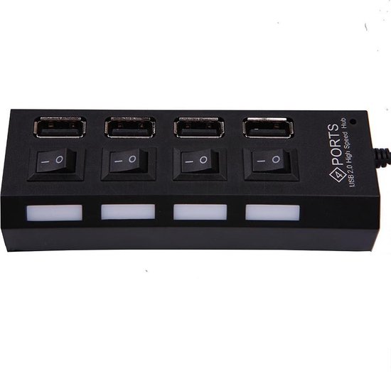 4 Poort Multi USB 2.0 Hub Splitter Verdeler Switch - Geschikt Voor Laptop / Apple Mac / Macbook & Windows - Met LED Verlichting - ’merkloos’
