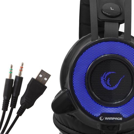 Rampage Avazz Gaming Headset SN-RX2 – 3.5mm stereo – Zwart met blauw ledverlichting