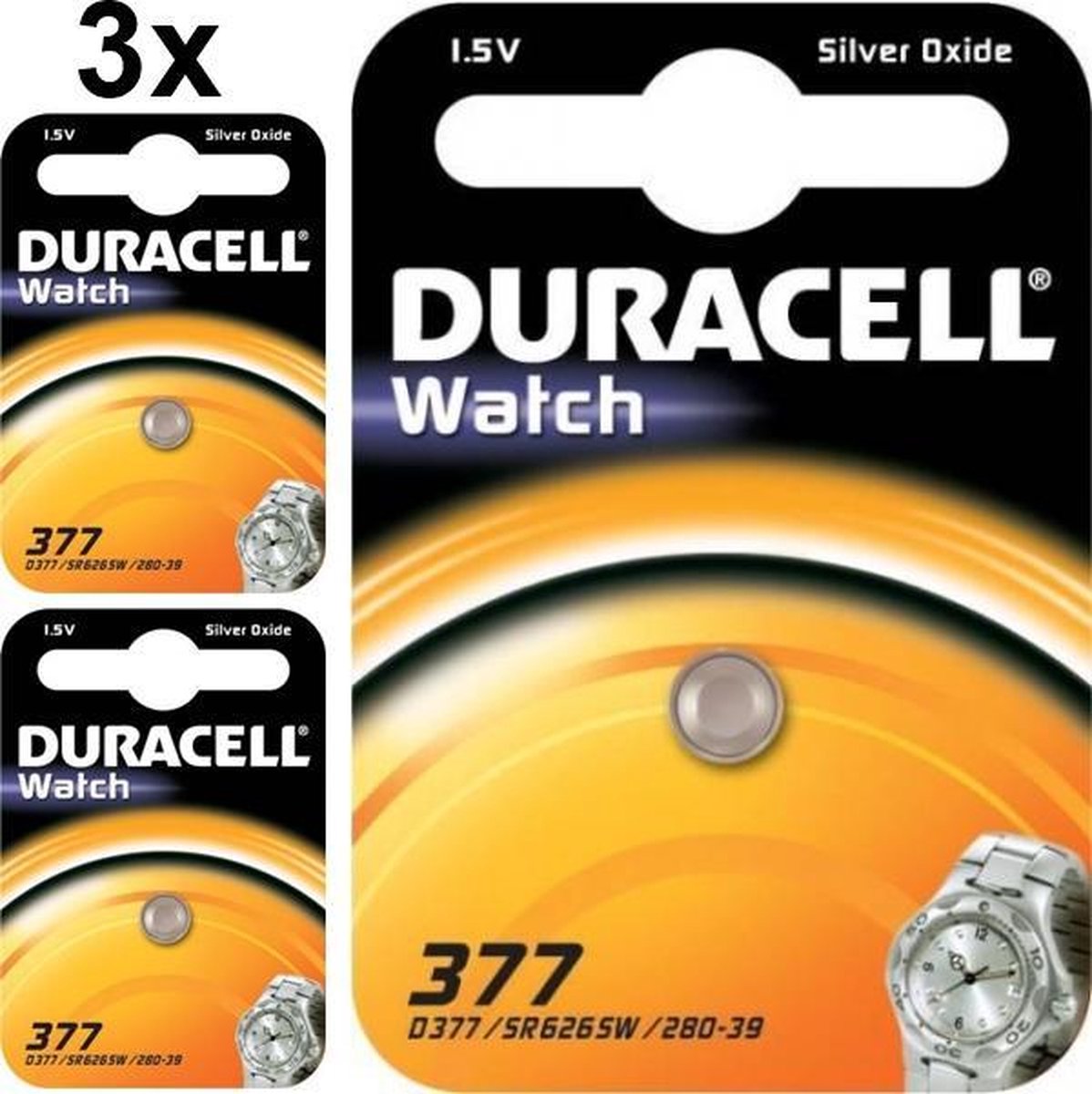 3 Stuks- Duracell 377-376 / G4 / SR626SW knoopcel