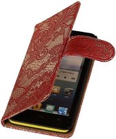 Rood Bloem Huawei Ascend G610 Wallet Book Case Hoesje