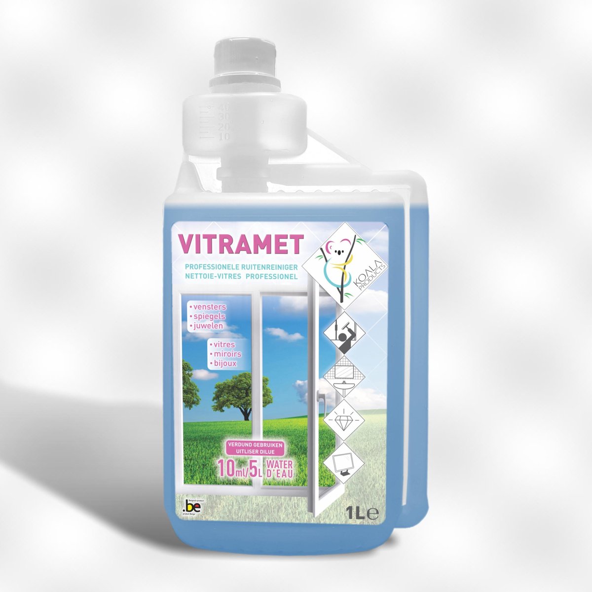 KOALA VITRAMET - Professionele Geconcentreerde Glasreiniger - 1.000 ml - ingebouwd doseersysteem