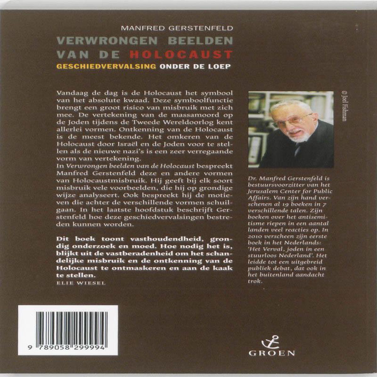 Boekomslag met portret van Dr. Manfred Gerstenfeld, auteur van "Verwrongen beelden van de Holocaust".