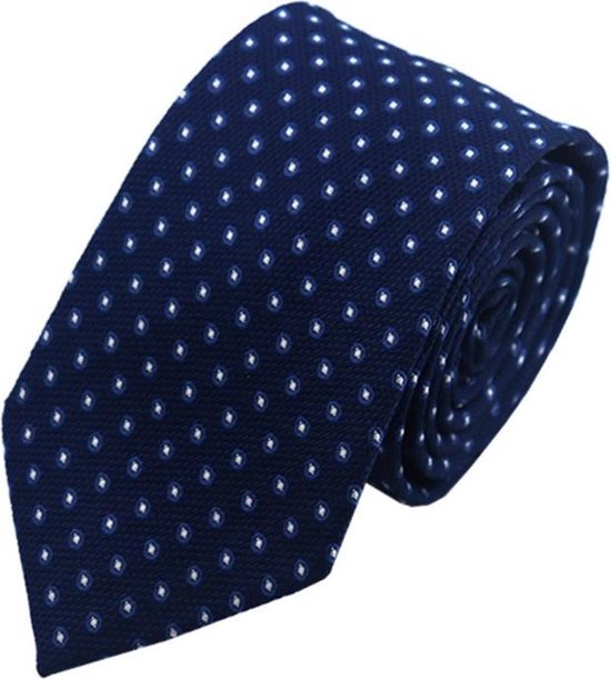 Fako Fashion® - Cravate Skinny - DLX - 145cm - Points Bleu Foncé
