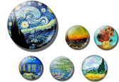 6x Magneet met schilderijen van Van Gogh en Monet