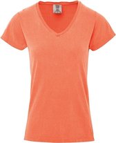 Basic V-hals t-shirt comfort colors perzik oranje voor dames maat XL