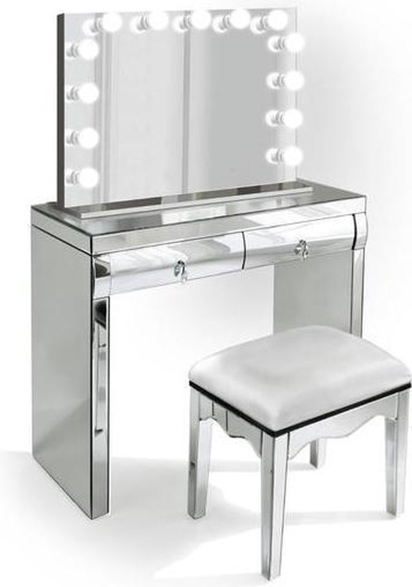 Bright Beauty Vanity hollywood make up tafel - met verlichting - 2 lades -  spiegelglas | bol.com