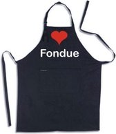 Benza Schort I Love Fondue - Grappige/Leuke/Mooie/Luxe Keukenschort - Zwart