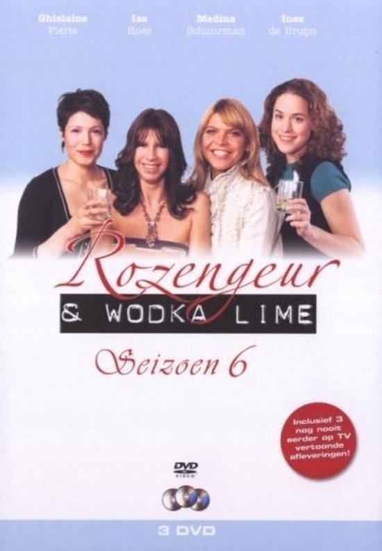 Vier vrouwen, Ghislaine Pierie, Isa Hoes, Medina Schuurman en Inez de Bruijn, met drankjes voor de dvd-hoes van Rozengeur & Wodka Lime Seizoen 6.