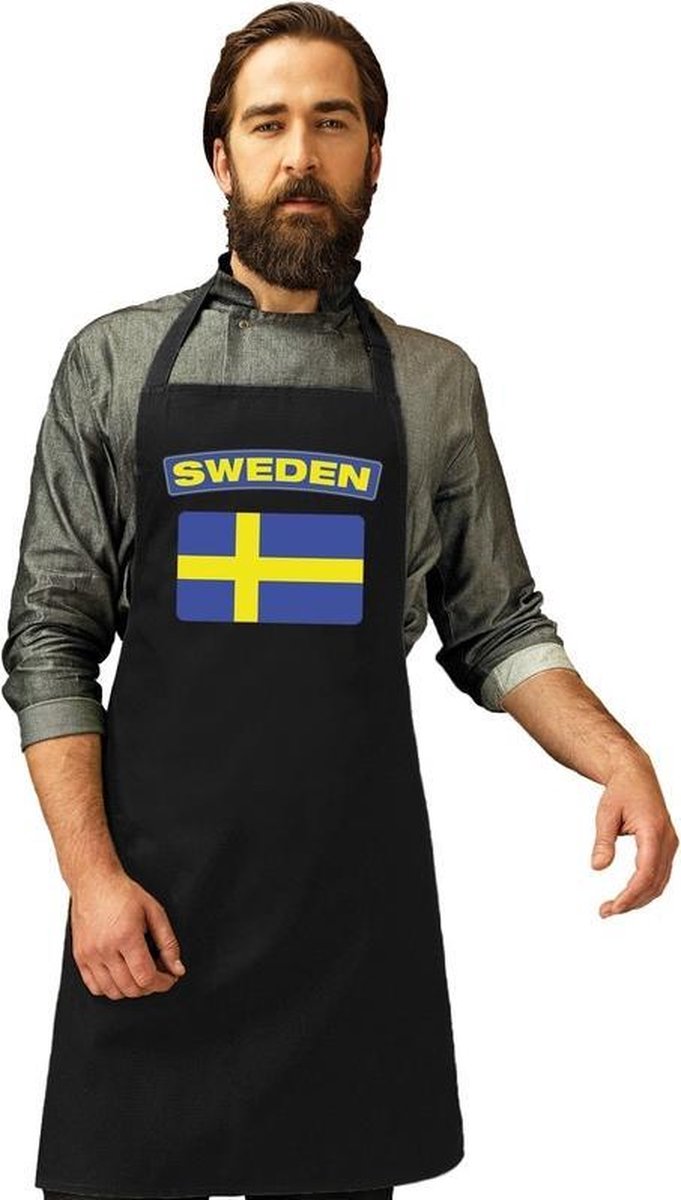 Zweden vlag barbecueschort/ keukenschort zwart volwassenen
