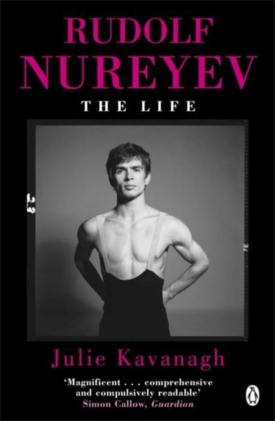 Boekhoes met Rudolf Nureyev in een zwart balletpakje. "Rudolf Nureyev: The Life" door Julie Kavanagh.