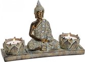 Boeddha beeld bruin met 2 theelichthouder 20 cm