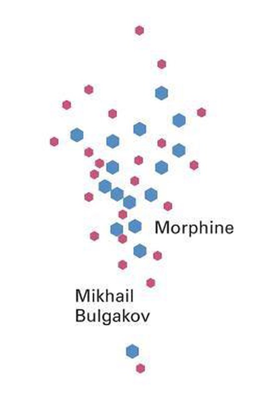 Titre "Morphine" de Mikhail Bulgakov, avec un motif abstrait d'hexagones bleus et de points roses.