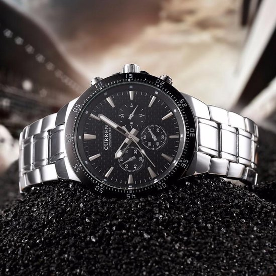 Curren Silver/Black Steel - Heren Horloge - Staal - Zilver/Zwart - 48 mm |  Bestel nu!
