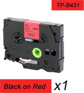 1x Brother Tze-431 TZ-431 Compatible pour les rubans d'étiquettes Brother P-touch - Zwart sur rouge - 12 mm