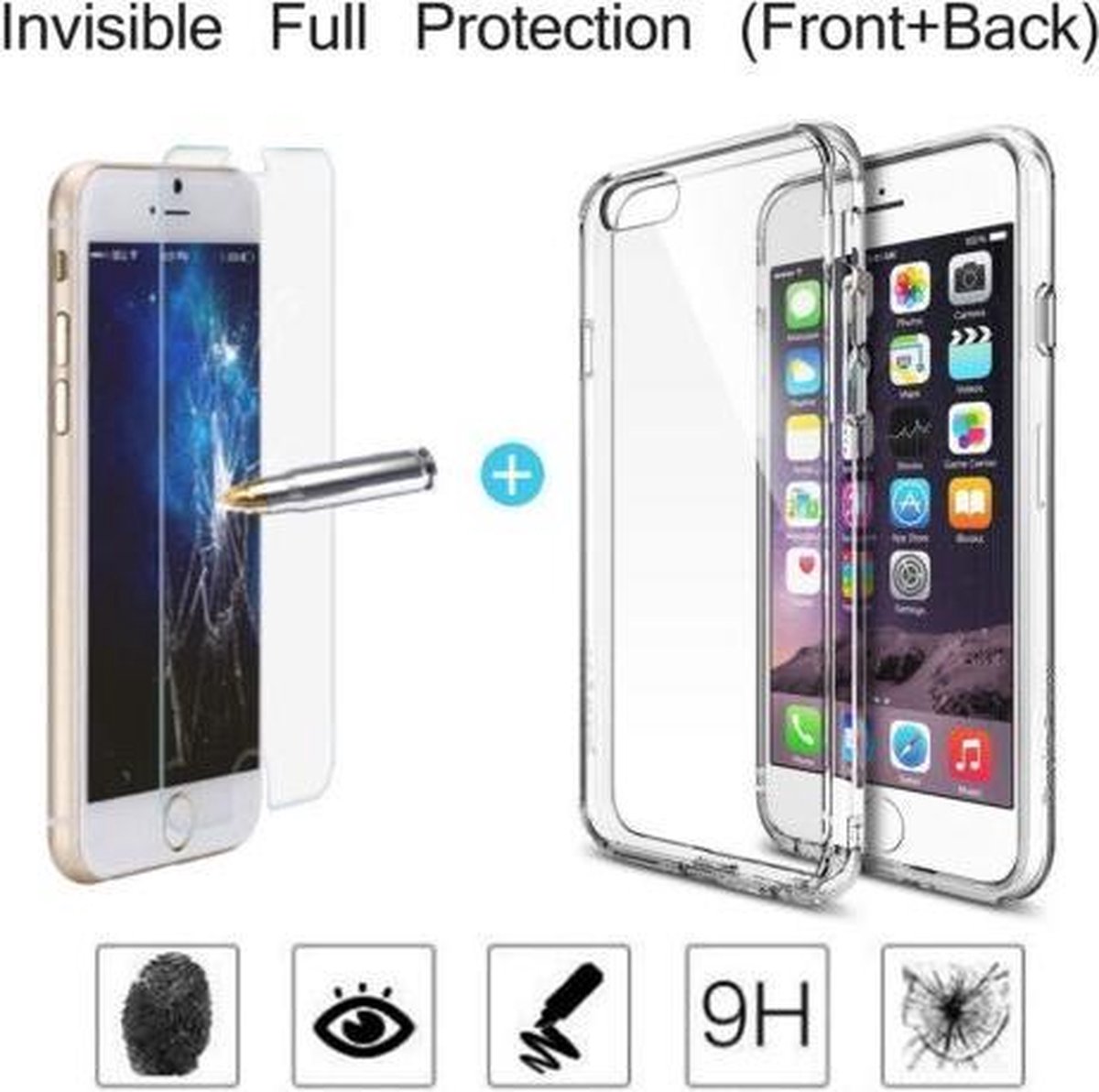 Transparant Ultra Dunne TPU Siliconen case Hoesje + Tempered Glass Screen Protector voor Apple iPhone 6 Plus / 6S Plus