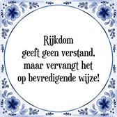 Tegeltje met Spreuk (Tegeltjeswijsheid): Rijkdom geeft geen verstand, maar vervangt het op bevredigende wijze! + Kado verpakking & Plakhanger