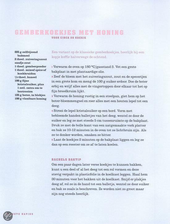 Recept voor 'Gemberkoekjes met honing' met ingrediënten en instructies.