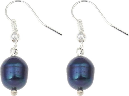 Zoetwater parel oorbellen Dangling Blue Pearl - oorhanger - echte parels - blauw - sterling zilver (925)