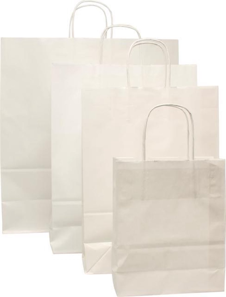 Tas - Papier - gedraaid papieren koord - 26x 12x35cm - draagtas - wit - 100 stuks