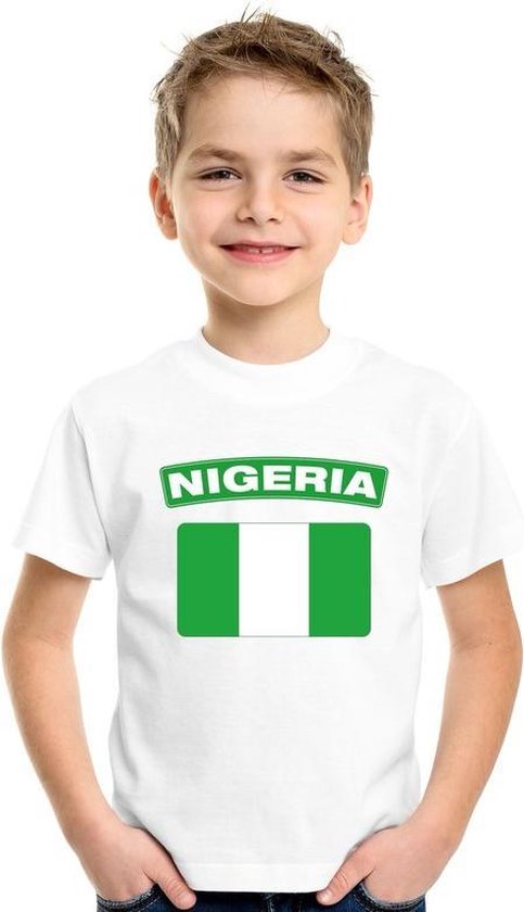 T-shirt met Nigeriaanse vlag wit kinderen 146/152