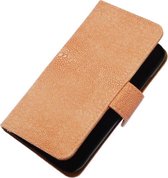 Licht Roze Ribbel booktype wallet cover hoesje voor HTC One S