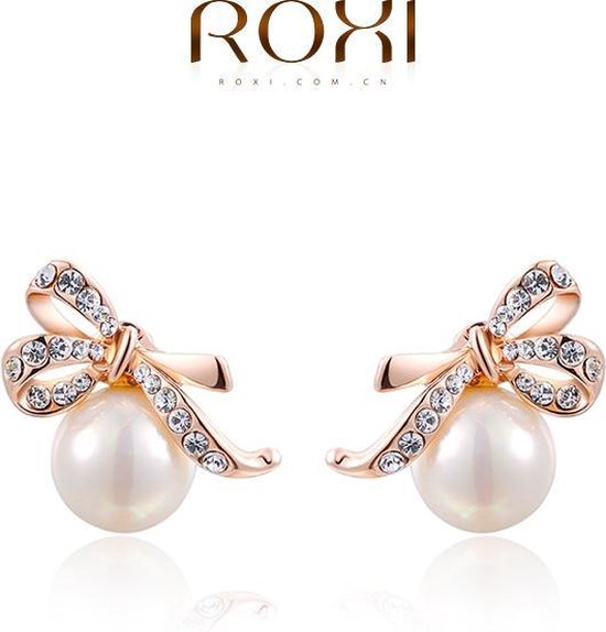 gespannen Verdachte Pastoor ROXI Rose goud vergulde Parel kristallen strik oorbellen met austrian  crystal | bol.com