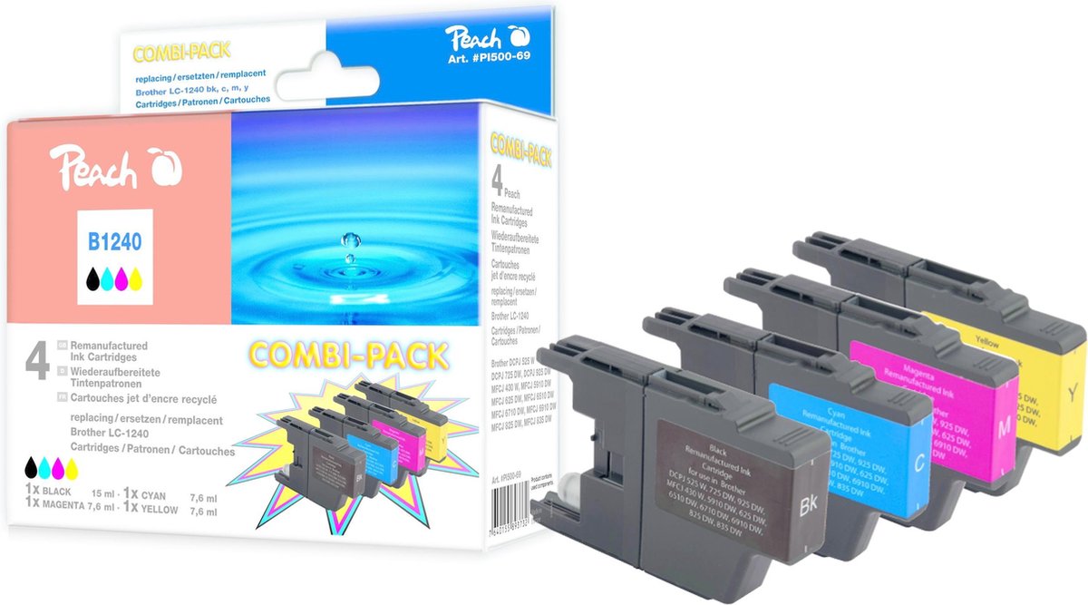 Peach 316322 inktcartridge Zwart, Cyaan, Magenta, Geel
