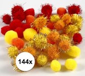 144x knutsel pompons 15-20 mm kleuren