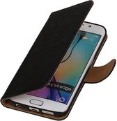 Samsung Galaxy S6 Edge Krokodil Booktype Wallet Hoesje Zwart