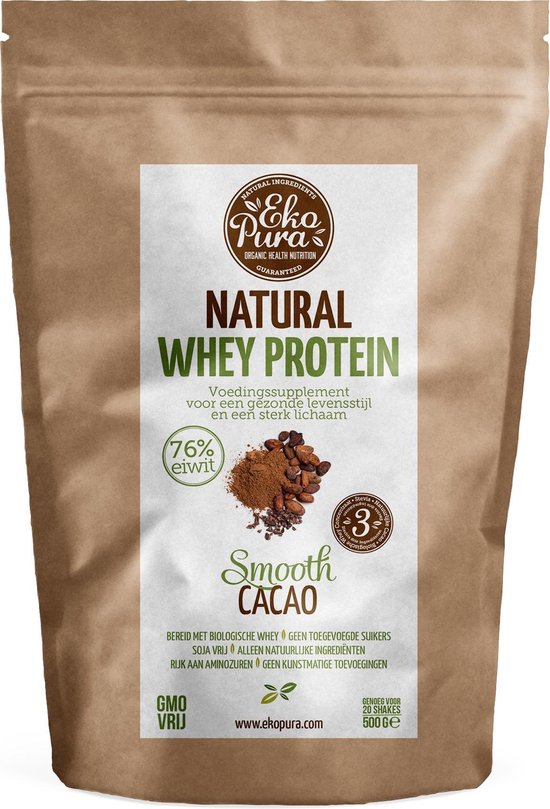Ekopura Natural Whey Protein Cacao - Natuurlijke wei eiwitten, 500g