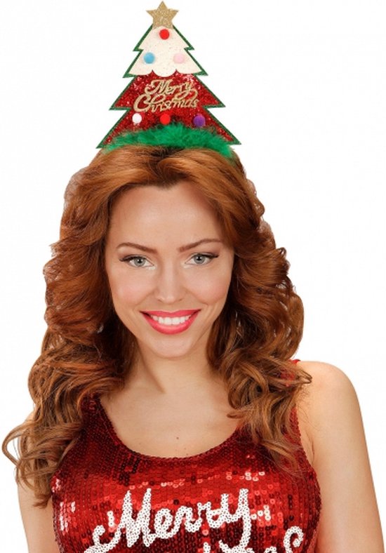 Kerst diadeem met rode kerstboom bol
