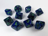 Chessex dobbelstenen set, 10 10-zijdig, Lustrous dark blue w/green