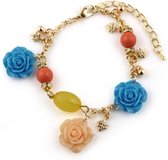 Armband met Bloemen - Lente Verstelbaar 19-26 cm - Blauw en Roze - Musthaves