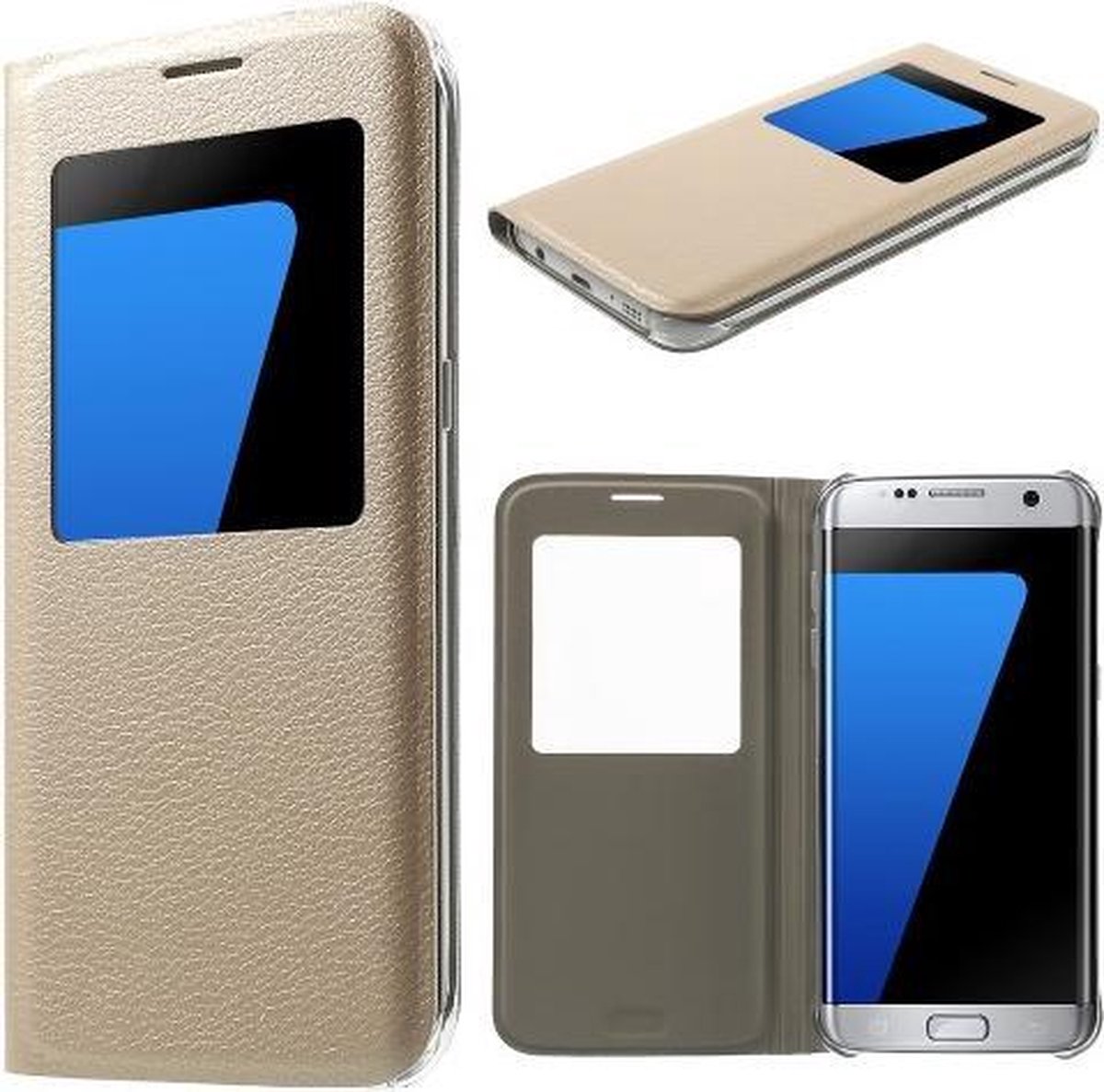 Smart Sview Case Flip cover hoesje Geschikt voor: Samsung Galaxy S7 Edge goud