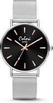 Colori XOXO 5 COL444 Horloge met Mesh Band - Ø36 mm - Zilverkleurig en Zwart