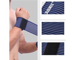 2x Sport Polsbandage (blauw) - Pols bescherming / Zwachtel / Polsband met klitteband