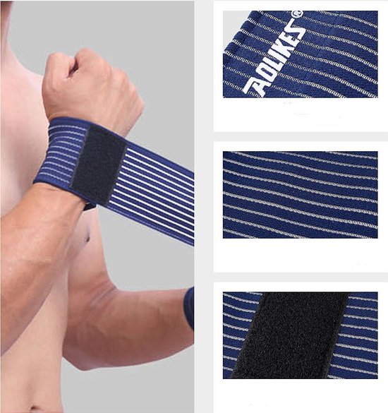 Foto: 2x sport polsbandage blauw pols bescherming zwachtel polsband met klitteband