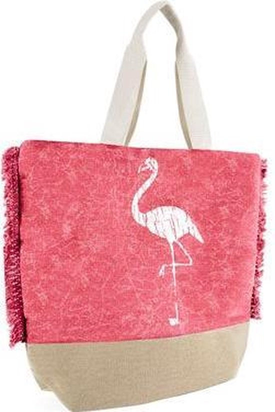 Luna Cove FLAMINGO Strandtas Shopper Canvas Roze Trendy