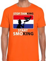 Stop thinking start smoking t-shirt / shirt oranje heren - Koningsdag kleding M